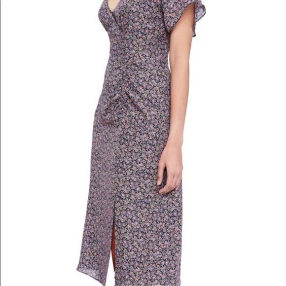 PARKER NY Suzie 100% SILK Viceroy Floral Flutter Sleeve A-Line Dress Sz 2 Small - Picture 4 of 14